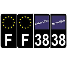 Supstick 4 Stickers Autocollants Plaques Immatriculation Auto Dept 38 Rhône Alpes Noir Angles Arrondis