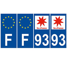 Supstick 4 Stickers Autocollants Plaques Immatriculation Auto Dept 93 Ile de France Bleu Foncé Angles Carrés