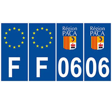 Supstick 4 Stickers Autocollants Plaques Immatriculation Auto Dept 06 Paca Bleu Foncé Angles Carrés