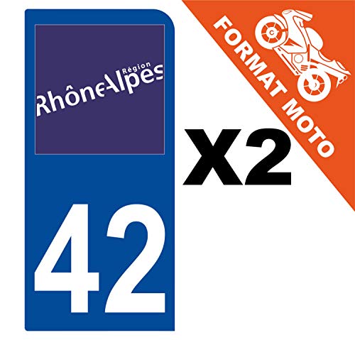 Supstick 2 Stickers Autocollants Plaques Immatriculation Moto Dept 42 Rhône Alpes Bleu Foncé 1 Angle Arrondi