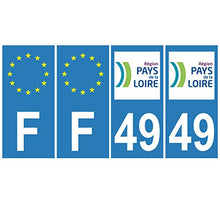 Supstick 4 Stickers Autocollants Plaques Immatriculation Auto Dept 49 Pays de la Loire Bleu Clair Angles Carrés