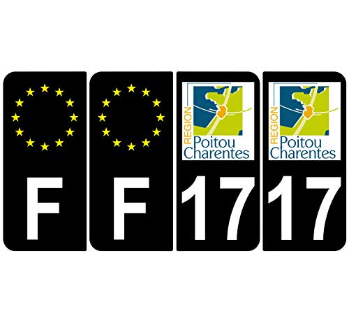 Supstick 4 Stickers Autocollants Plaques Immatriculation Auto Dept 17 Poitou Charentes Noir Angles Arrondis
