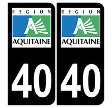 Supstick 2 Stickers Autocollants Plaques Immatriculation Auto Dept 40 Aquitaine Noir Angles Carrés