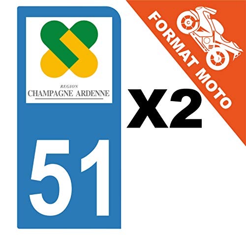 Supstick 2 Stickers Autocollants Plaques Immatriculation Moto Dept 51 Champagne Ardenne Bleu Clair 1 Angle Arrondi