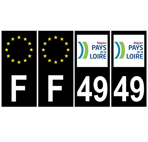 Supstick 4 Stickers Autocollants Plaques Immatriculation Auto Dept 49 Pays de la Loire Noir Angles Carrés