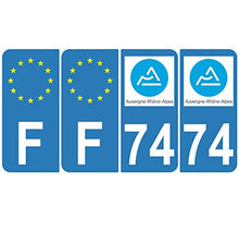 Supstick 4 Stickers Autocollants Plaques Immatriculation Auto Dept 74 Auvergne Rhône Alpes Bleu Clair Angles Arrondis