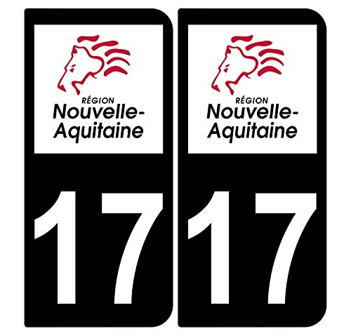 Supstick 2 Stickers Autocollants Plaques Immatriculation Auto Dept 17 Nouvelle Aquitaine Noir Angles Arrondis