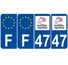 Supstick 4 Stickers Autocollants Plaques Immatriculation Auto Dept 47 Nouvelle Aquitaine Bleu Foncé Angles Arrondis