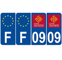 Supstick 4 Stickers Autocollants Plaques Immatriculation Auto Dept 09 Occitanie Bleu Foncé Angles Arrondis