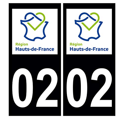 Supstick 2 Stickers Autocollants Plaques Immatriculation Auto Dept 02 Hauts de France Noir Angles Carrés