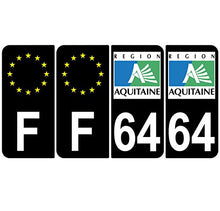 Supstick 4 Stickers Autocollants Plaques Immatriculation Auto Dept 64 Aquitaine Noir Angles Arrondis