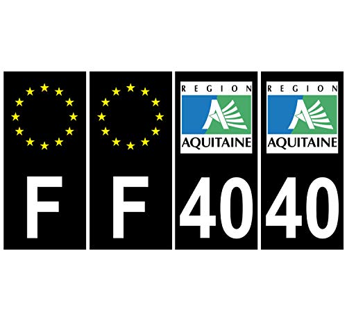Supstick 4 Stickers Autocollants Plaques Immatriculation Auto Dept 40 Aquitaine Noir Angles Carrés