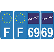 Supstick 4 Stickers Autocollants Plaques Immatriculation Auto Dept 69 Rhône Alpes Bleu Clair Angles Arrondis