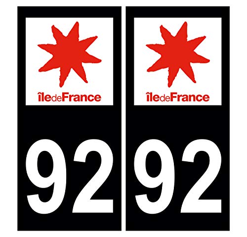 Supstick 2 Stickers Autocollants Plaques Immatriculation Auto Dept 92 Ile de France Noir Angles Carrés
