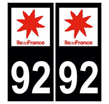 Supstick 2 Stickers Autocollants Plaques Immatriculation Auto Dept 92 Ile de France Noir Angles Carrés