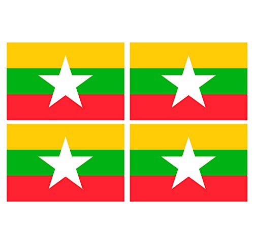 Supstick Lot de 4 Autocollants Stickers Drapeau de Pays Nation Birmanie Format 12x8cm