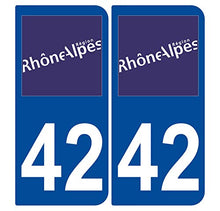 Supstick 2 Stickers Autocollants Plaques Immatriculation Auto Dept 42 Rhône Alpes Bleu Foncé Angles Arrondis