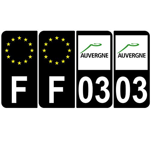 Supstick 4 Stickers Autocollants Plaques Immatriculation Auto Dept 03 Auvergne Noir Angles Arrondis