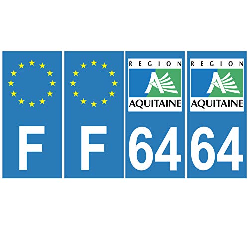 Supstick 4 Stickers Autocollants Plaques Immatriculation Auto Dept 64 Aquitaine Bleu Clair Angles Carrés