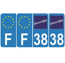 Supstick 4 Stickers Autocollants Plaques Immatriculation Auto Dept 38 Rhône Alpes Bleu Clair Angles Arrondis