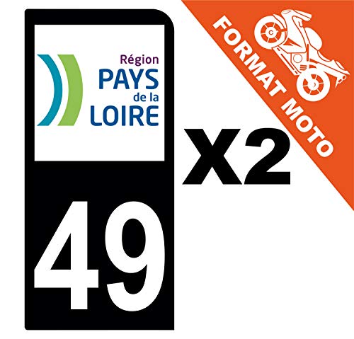 Supstick 2 Stickers Autocollants Plaques Immatriculation Moto Dept 49 Pays de la Loire Noir 1 Angle Arrondi