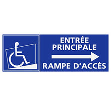 Panneau Rigide Handicapé - Personne à mobilité réduite Rampe d’accès entrée Principale flèche Droite 24x8cm épaisseur 3mm