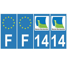 Supstick 4 Stickers Autocollants Plaques Immatriculation Auto Dept 14 Basse Normandie Bleu Clair Angles Carrés