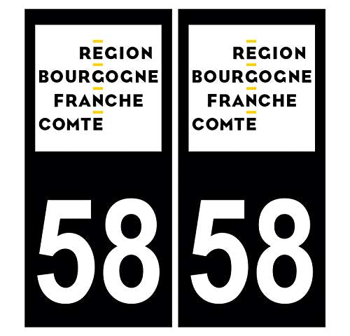 Supstick 2 Stickers Autocollants Plaques Immatriculation Auto Dept 58 Bourgogne Franche Comté Noir Angles Carrés