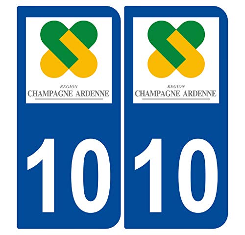 Supstick 2 Stickers Autocollants Plaques Immatriculation Auto Dept 10 Champagne Ardenne Bleu Foncé Angles Arrondis