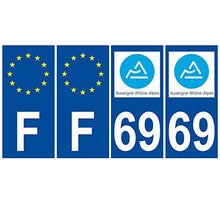 Supstick 4 Stickers Autocollants Plaques Immatriculation Auto Dept 69 Auvergne Rhône Alpes Bleu Foncé Angles Carrés