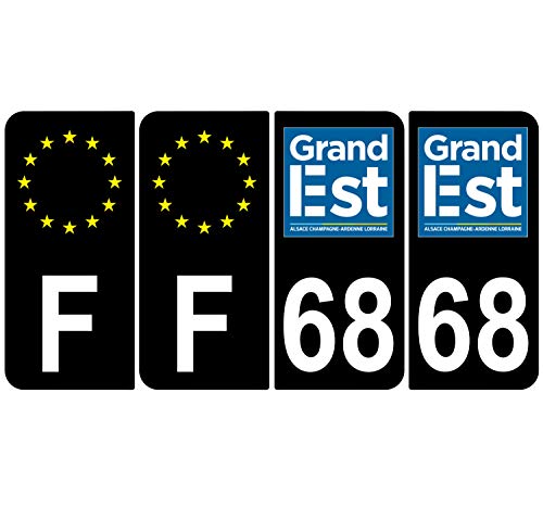 Supstick 4 Stickers Autocollants Plaques Immatriculation Auto Dept 68 Grand est Noir Angles Arrondis