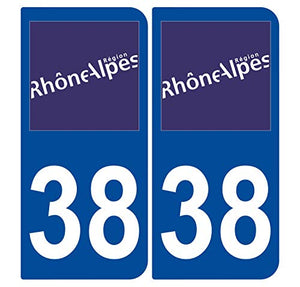 Supstick 2 Stickers Autocollants Plaques Immatriculation Auto Dept 38 Rhône Alpes Bleu Foncé Angles Arrondis