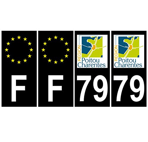 Supstick 4 Stickers Autocollants Plaques Immatriculation Auto Dept 79 Poitou Charentes Noir Angles Carrés