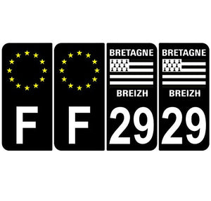 Supstick 4 Stickers Autocollants Plaques Immatriculation Auto Dept 29 Bretagne Breizh Noir Angles Arrondis