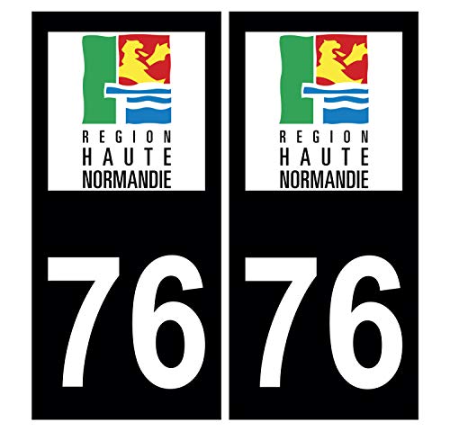Supstick 2 Stickers Autocollants Plaques Immatriculation Auto Dept 76 Haute Normandie Noir Angles Carrés
