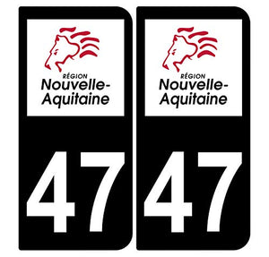 Supstick 2 Stickers Autocollants Plaques Immatriculation Auto Dept 47 Nouvelle Aquitaine Noir Angles Arrondis