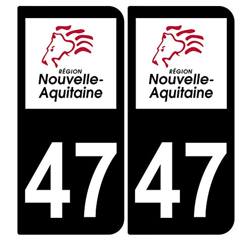 Supstick 2 Stickers Autocollants Plaques Immatriculation Auto Dept 47 Nouvelle Aquitaine Noir Angles Arrondis