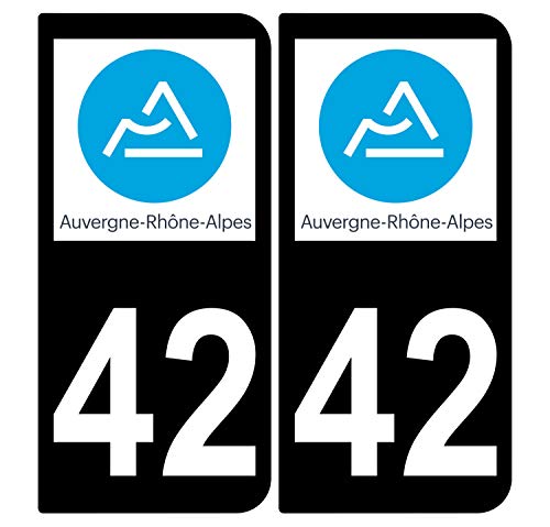 Supstick 2 Stickers Autocollants Plaques Immatriculation Auto Dept 42 Auvergne Rhône Alpes Noir Angles Arrondis