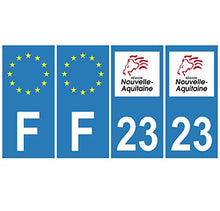 Supstick 4 Stickers Autocollants Plaques Immatriculation Auto Dept 23 Nouvelle Aquitaine Bleu Clair Angles Carrés