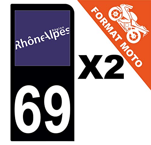 Supstick 2 Stickers Autocollants Plaques Immatriculation Moto Dept 69 Rhône Alpes Noir 1 Angle Arrondi