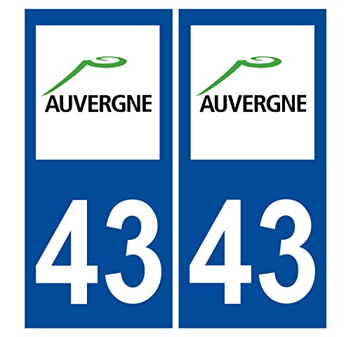 Supstick 2 Stickers Autocollants Plaques Immatriculation Auto Dept 43 Auvergne Bleu Foncé Angles Carrés