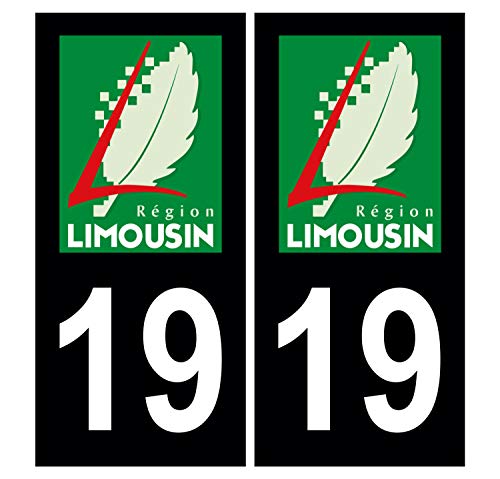 Supstick 2 Stickers Autocollants Plaques Immatriculation Auto Dept 19 Limousin Noir Angles Carrés