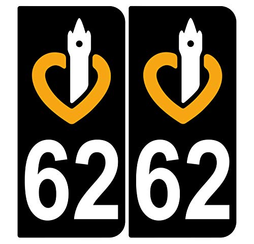 Supstick 2 Stickers Autocollants Plaques Immatriculation Auto Dept 62 Nord Noir Angles Arrondis