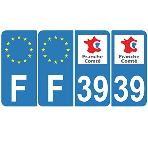 Supstick 4 Stickers Autocollants Plaques Immatriculation Auto Dept 39 Franche Comté Bleu Clair Angles Arrondis