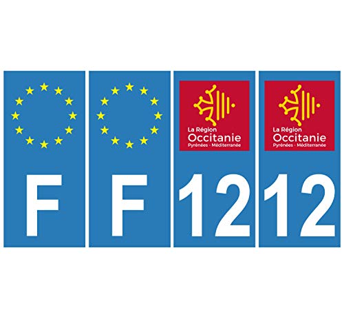 Supstick 4 Stickers Autocollants Plaques Immatriculation Auto Dept 12 Occitanie Bleu Clair Angles Carrés