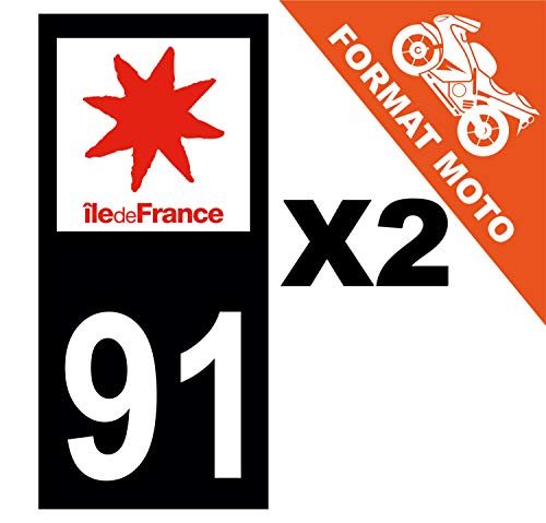 Supstick 2 Stickers Autocollants Plaques Immatriculation Moto Dept 91 Ile de France Noir Angles Carrés