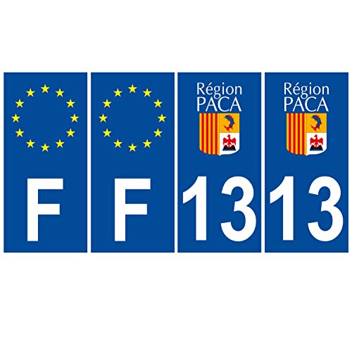 Supstick 4 Stickers Autocollants Plaques Immatriculation Auto Dept 13 Paca Bleu Foncé Angles Carrés