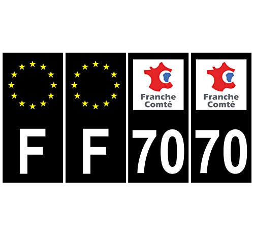 Supstick 4 Stickers Autocollants Plaques Immatriculation Auto Dept 70 Franche Comté Noir Angles Carrés