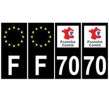 Supstick 4 Stickers Autocollants Plaques Immatriculation Auto Dept 70 Franche Comté Noir Angles Carrés