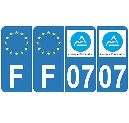 Supstick 4 Stickers Autocollants Plaques Immatriculation Auto Dept 07 Auvergne Rhône Alpes Bleu Clair Angles Arrondis